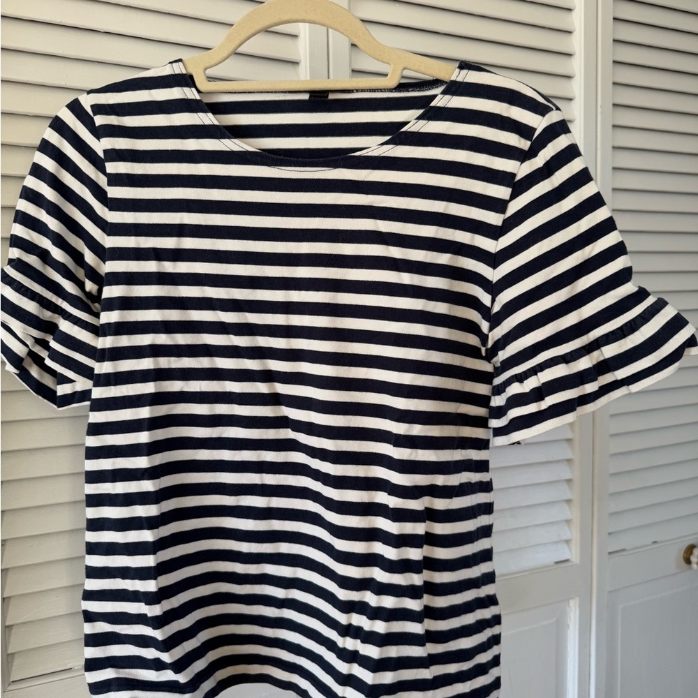J. Crew Black and White Striped Short Sleeve Top